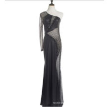 One Shoulder Bead Mermaid Design Black Sexy Designer High Quality Fast Shipping Transparent Long Evening Dress in China